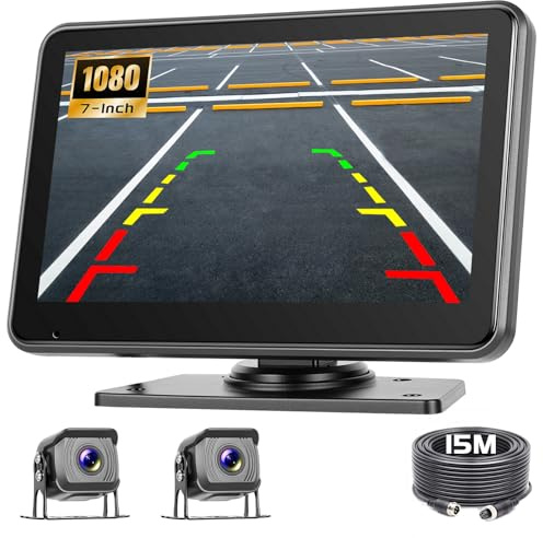 7 Zoll IPS Monitor Digitales Kabellos Rückfahrkamera Set Roinvou mit BSD, IP68 Wasserdicht 1080P/720P Rückfahrkameras Funk 2 Kamera, Nachtsicht, Einparkhilfe, LKW/Anhänger/PKW/Wohnmobil 12V 24V