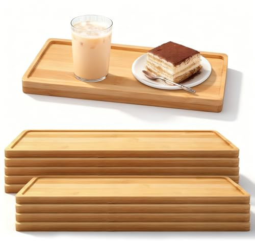 10 Pcs Wooden Trays, 28 x 10 cm Rectangular Bamboo Serving Platter Small Tray for Display Tea Coffee Drinks