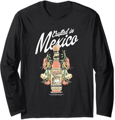 Cholula Crafted in Mexico Bottle Illustration Hot Sauce Manche Longue