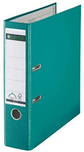 Leitz Qualitäts-Ordner 180° Plastik, das Original, DIN A4 Aktenordner 8 cm breit, 90% Recycling-Karton, 30% Pre-Consumer Recycling-Kunststoff, Mit 180° Mechanik, 600 Blatt Kapazität, Türkis, 10105052