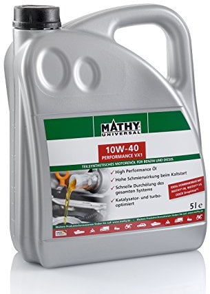 MATHY Motoröl 10W-40 Performance VX1 - Teilsynthetisches Mehrbereichs Motorenöl für Diesel- und Benzinmotoren, 5 l