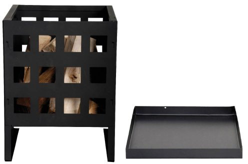 Esschert Design Set: Feuerkorb, Feuerstelle, eckig, ca. 30 cm x 30 cm x 40 cm, inklusive Bodenschutzplatte 32 cm x 32 cm)