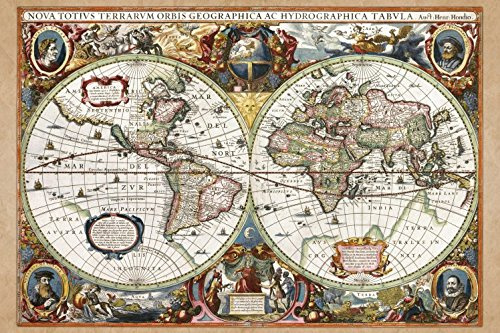 1art1 Historische Landkarten Poster Weltkarte, Nova Totius Terrarum, 1630 Bilder Leinwand-Bild Auf Keilrahmen | XXL-Wandbild Poster Kunstdruck Als Leinwandbild 120x80 cm
