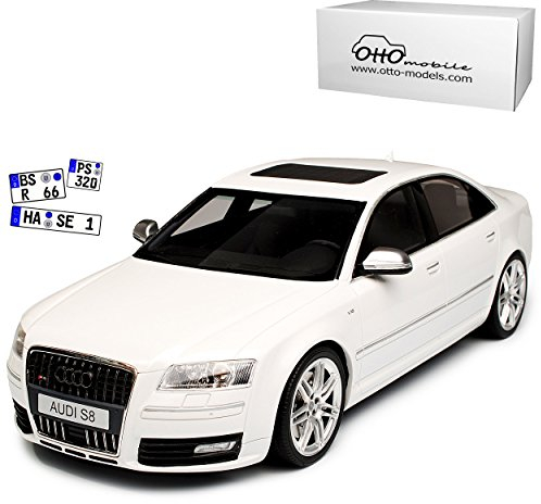 A-U-D-I A8 S8 D3 Weiss Limousine 2. Generation 2002-2010 Nr 699 1/18 Otto Modell Auto mit individiuellem Wunschkennzeichen