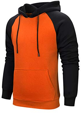 MANLUODANNI Men's Pullover Hoodies Hooded Sweatshirt Patchwork Top Casual Hoody with Kanga Pocket Orange XL
