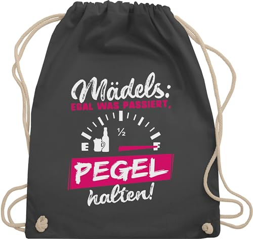 Turnbeutel Rucksack - JGA Junggesellenabschied Frauen - Mädels egal was passiert Pegel halten I Saufen I Alkohol I Party - Unisize - Dunkelgrau - festival beutel brauttaschen jungesselnabschied