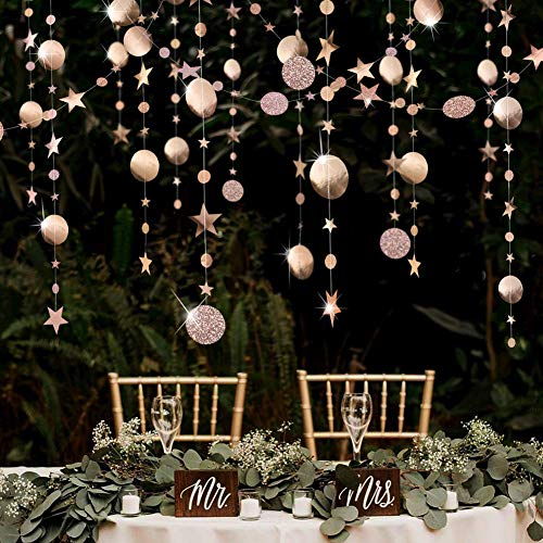 Champagne Party Decoration Circle Dot Garland Streamer Kit Twinkle Star Paper Hanging Bunting Glitter Reflective Banner Backdrop for Engagement Wedding Baby Shower Christmas New Year Birthday Kid Room