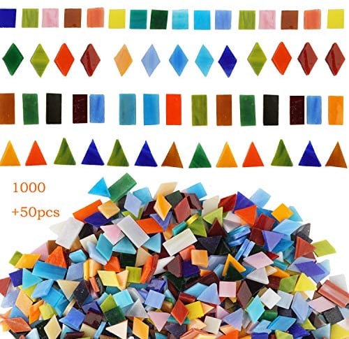 Lanyani Lot de 1050 carreaux de mosaïque en verre de formes mixtes pour travaux manuels, pièces colorées pour projets de mosaïque