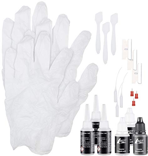 AGT Reparatur Kleber: Reparatur-Set aus Sekundenkleber & Granulat (schwarz/weiß/transparent) (Kleber Set, Granulat, Reparaturset)