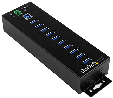 StarTech.com USB 3.0 Hub (10-Port, Din-Rail, Industrielle Anwendung, externes Netzteil, Überspannungsschutz, ESD, 350 W, 15 kV)