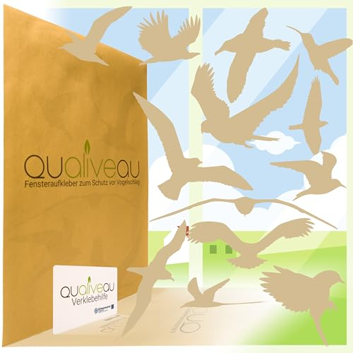 Qualiveau® 12-30cm Große Fensterbilder Aufkleber zum Schutz vor Vogelschlag, Komplettset mit Verklebehilfe, Beige