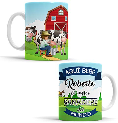 OyC Taza para El Mejor Ganadero del Mundo - Regalo Original y Creativo con Frase y Dibujo Personalizado