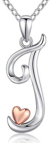CELESTIA Buchstabe J Kette für Damen Mädchen, 925 Sterling Silber Roségold Anfangsbuchstaben und Herz Anhänger, Personalisierte Schmuck Geschenke für Sie
