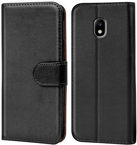 Verco Handyhülle für Samsung J7 (2017) Hülle, Schutzhülle für Samsung Galaxy J7 2017 [J730] Tasche PU Leder Flip Case Brieftasche - Schwarz