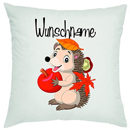 Crealuxe Motiv Igel (mit Wunschname) Zierkissen, Sofakissen, bedrucktes Kissen, Bauwollkissen