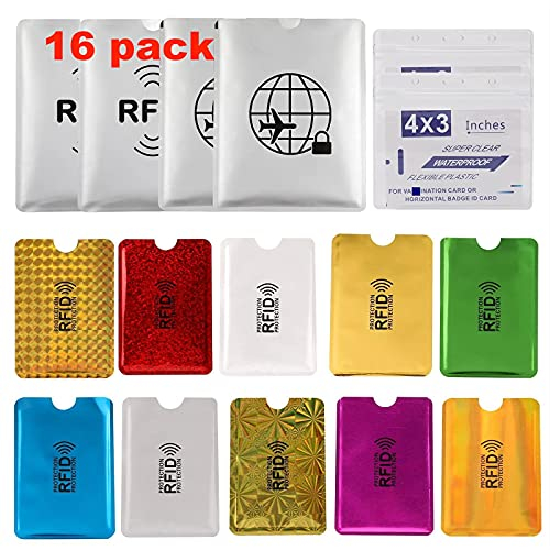 Luumxai 16 RFID Blocking Sleeves Set (10 Credit Card Holders & 4 Passport Protectors) Identity Theft Protection Secure Sleeves Set.Waterproof Aluminum foil Slim Design Easily into Your Wallet, Blue,