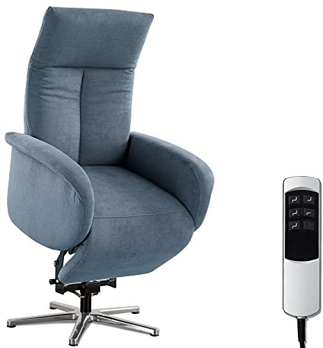 CAVADORE TV-Sessel Juba mit Akku / Pflegeleichter Fernsehsessel mit Aufstehhilfe + elektrisch verstellbarer Relaxfunktion / 2 E-Motoren / 75 x 112 x 82 / Soft Clean Bezug, Hellblau
