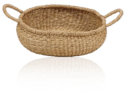 Lycce Aufbewahrungskorb Natur, Korb geflochten aus Seegras | dekorativer Flechtkorb mit Henkel vielseitig einsetzbar in deinem Zuhause als Wäschekorb, Picknickkorb, Präsentkorb leer | Gr. 1 (Ø 32 cm)