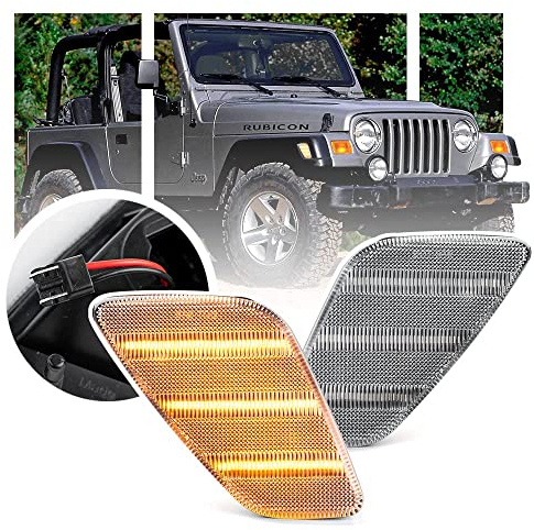 NSLUMO 2 STÜCKE Led Kotflügel Seitenblinker für Je.ep Wrangler TJ 1997-2006 Klare Linse Gelbe Led Seitenmarkierung Frontstoßstange Licht Blinker Blinker Lampe 55155628AC