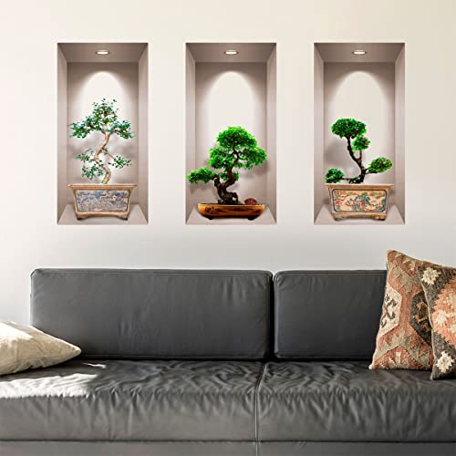 3D-Aufkleber, selbstklebend, 3D-Effekt, japanischer Bonsai, Wandsticker für Schlafzimmer, Erwachsene, 3D-Wandaufkleber, Wohnzimmer, Wandaufkleber, Motiv: Trompe des Auges, Schlafzimmer, 60 x 90 cm