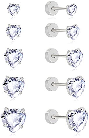 DAILI Boucles d'oreilles à dos plat pour femme - Hypoallergénique - Or 14 carats - Pour cartilage, tragus, hélix, petites boucles d'oreilles à vis en acier inoxydable chirurgical