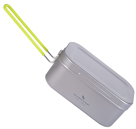iBasingo Outdoor Lunch Boxen Titan Mess Tin Messdose Camping Schüssel Quadratische Pfanne Single Layer Bento Tragbares Leichtes Geschirr mit Erbrühungsschutzgriff Mini Dämpfgestell 1000ml Ti2082C