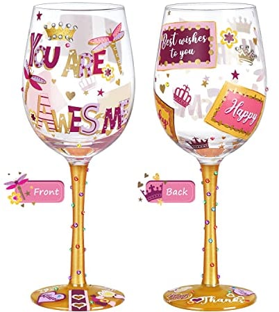 NymphFable Regalo de agradecimiento Copas Vino Colores Pintada a Mano Personalizada Copa de Vino Tinto 15 oz para Cumpleaños, Bodas, Fiestas de Compromiso (1 unidad)