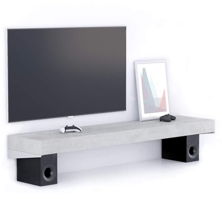Mobili Fiver, Porta Tv sospeso Evolution 180x40, Grigio Cemento, Made in Italy