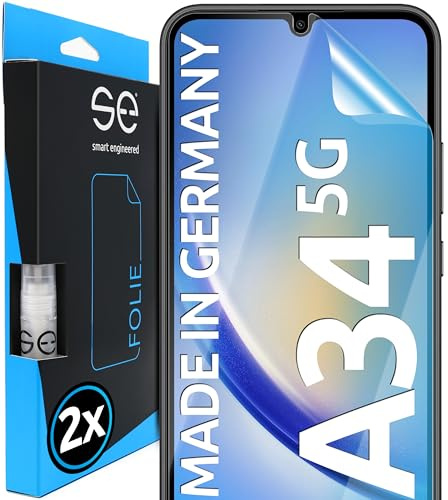 2x se® 3D SCHUTZFOLIE Transparent für Samsung Galaxy A34,Selbstheilend, 100% Fingerabdruck & FaceID kompatibel, einfache blasenfreie Installation, Ultra-Klar, Stoß-Kratzfest, aus Deutschland