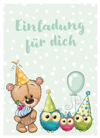 Handarbeit - Lieblingsladen 12 Premium Einladungskarten zum Kindergeburtstag + 12 Umschläge, Postkarte, 10,5x14,8cm, mit vorgedrucktem Text (Rückseite) Einladung Karten Kindergeburtstag birthday