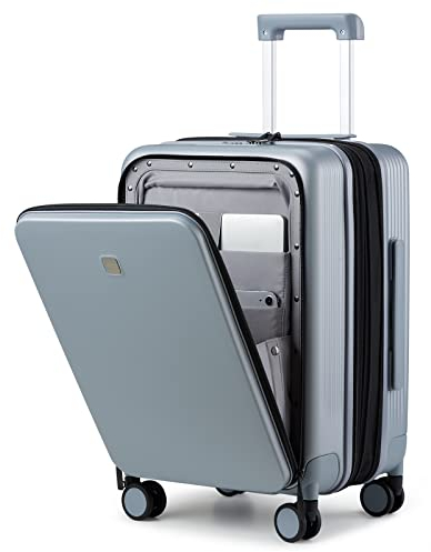 Hanke Grace Koffer mit Rädern, Hartschalengepäck, Fluggesellschaftsgenehmigt, 50,8 cm Reisekoffer, leicht, TSA-Gepäck für 2-3 Tage, Kurze Geschäftsreisen., GRAU, 20 Inch Expandable