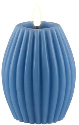 Deluxe Homeart Stripe Flameless LED Candle - with Real Flame™ Technology - Battery Powered Candle (7.5 x 10 cm, Ice Blue)