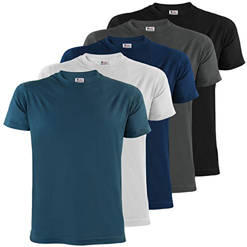 ALPIDEX T-Shirt Camisetas para Hombre un juego de 5 con cuello redondo - unicolor, Tamaño:5XL, Color:Water