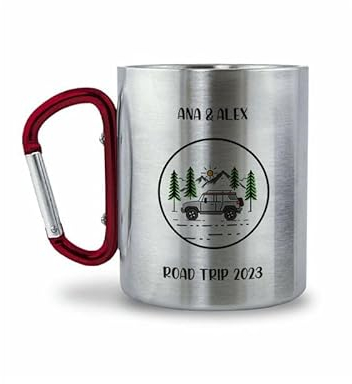 DECOHO - Tasse randonnée double paroi en inox avec Mousqueton personnalisable · 20 cL