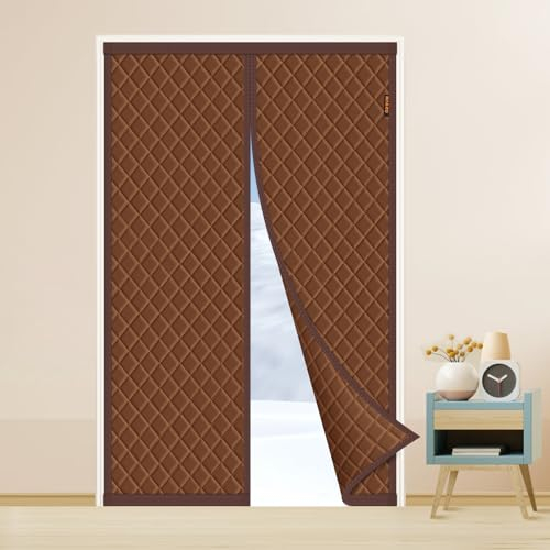 MAGZO Rideau de protection thermique pour portes 90 x 210 cm, rideau de porte thermique, isolation contre le froid, coupe-vent, rideau thermique à économie d'énergie, marron