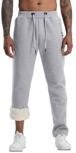 Aisprts Pantalon Chandal Hombre Pantalones Deportivos Forro Polar Térmico Pantalones Casuales Hombre de Invierno con 2 Bolsillos con Cremallera y Cinturilla Elástica con Cordón, T2 Gris Claro, XL