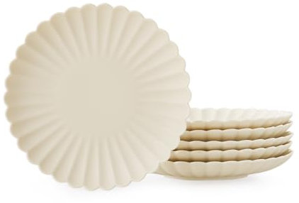 WENSHUO Gänseblümchen Teller 6er Set 17 cm rund matt Crème (Vorspeisenteller)