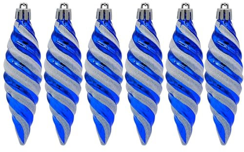 6Pcs 11CM Large Spiral Shaped Baubles Glitter Christmas Tree Ornaments Decorated Hanging Baubles Glitter Baubles Christmas Tree Pendants Ornaments Holiday Wedding Party Decoration, Blue