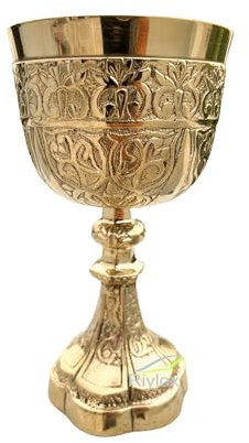 Riylox Calice da vino medievale fatto a mano, gotico, calice dorato per comunione, coppa di re artù, in ottone massiccio, vintage, stile reale, fatto a mano, decorazione di lusso, regalo per