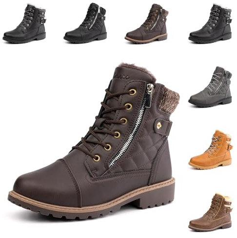 Hitmars Botas Invierno Mujer Nieve de Zapatos Planas Calentar Piel Forro Cordones Botas Senderismo Snow Boots Outdoor Marrón EU 40