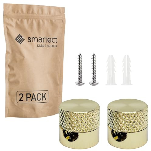 smartect Support Mural et Plafonnier 2 Pièces Aluminium pour Câbles Or | Ø16 x 16mm Fixation au Plafond, Strié avec vis et chevilles, Support de Câble en saillie pour vos projets DIY