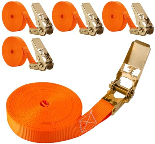4 correas tensoras con carraca, 4 m de trinquete, correa tensora de fuerza de tracción, 800 kg, resistente a la intemperie, con correa de fijación, resistente, doble costura para coche, carga fija,