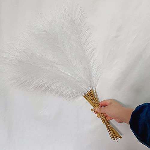 Lot de 10 fleurs artificielles, décoration de fête de mariage, herbe de la pampa moelleuse, plantes artificielles pour fête de mariage (blanc)