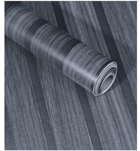 ConCus-T Wood Effect Self Adhesive Wallpaper Countertop Contact Paper Vinyl Sticky Back Furniture Stickers Vintage Wood Wall Paper for Bedroom Living Room Kitchen, Dark Grey, 44.5×1000cm
