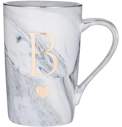 SFHMTL Personalized Initial Gifts for Women Men Letter B 12 Ounce Marble Style Ceramic Coffee Mug Letter Drink Cup Birthday Graduation Christmas Wedding Bridesmaid Proposal Gift (B)