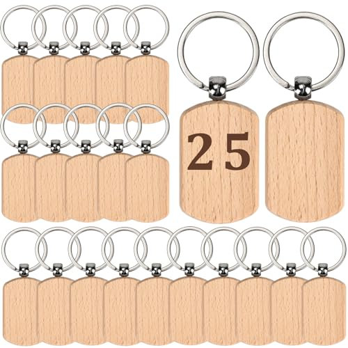Newbirds 25Pcs Blank Wood Keychains - Oval DIY Wooden Keychains Personalized Craft Keyrings - Natural Wooden Key Tags for DIY Craft Pyrography (5 X 3cm)