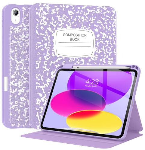 Supveco Custodia per iPad di 10a generazione da 10,9 pollici 2022 con portamatite [supporta Apple Pencil 1a generazione + auto wake/sleep], custodia a libro con supporto e cover posteriore in morbido