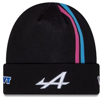 New Era Alpine F1 Offizieller Merchandise-Artikel Manschette Strick Beanie Mütze Streifen Erwachsene Unisex Driver Edition Esteban Ocon Schwarz, Schwarz, One Size