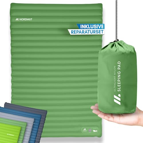 NORDMUT® Isomatte Selbstaufblasend 2 Personen - Outdoor Matratze 10cm Ultra komfortabel - Luftmatratze Selbstaufblasend für kinderleichtes aufpumpen - Wetterbeständige Camping Matratze (Grün)
