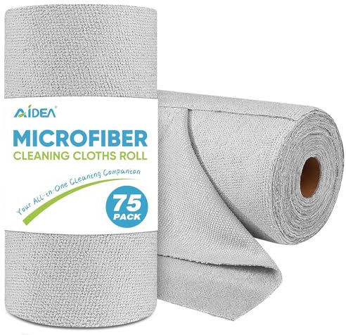 AIDEA Lot de 75 Rouleaux de Chiffons de Nettoyage en Microfibre réutilisables, lavables pour Voitures, Chiffons de Nettoyage Non Pelucheux pour Maison, Cuisine, fenêtre, 29 x 29 cm - Gris